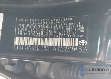 2014 Toyota Corolla S Premium из США, поврежденный, VIN 5YFBURHEXEP118622